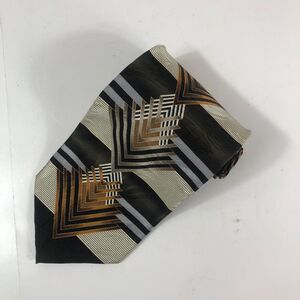 Vintage Forte 100% Silk Tie Black Green Gold Art Deco Geometric Abstract Korea
